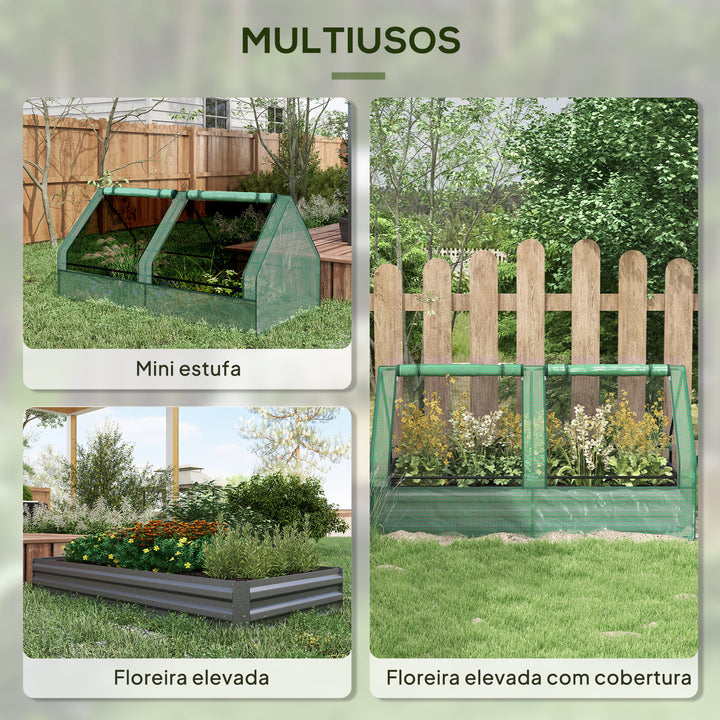 Floreira Exterior Grande com Mini Estufa Horta em Aço Galvanizado com Base Aberta Resistente às Intempéries para Jardim Terraço Varanda 185x95x92 cm Cinzento e Verde