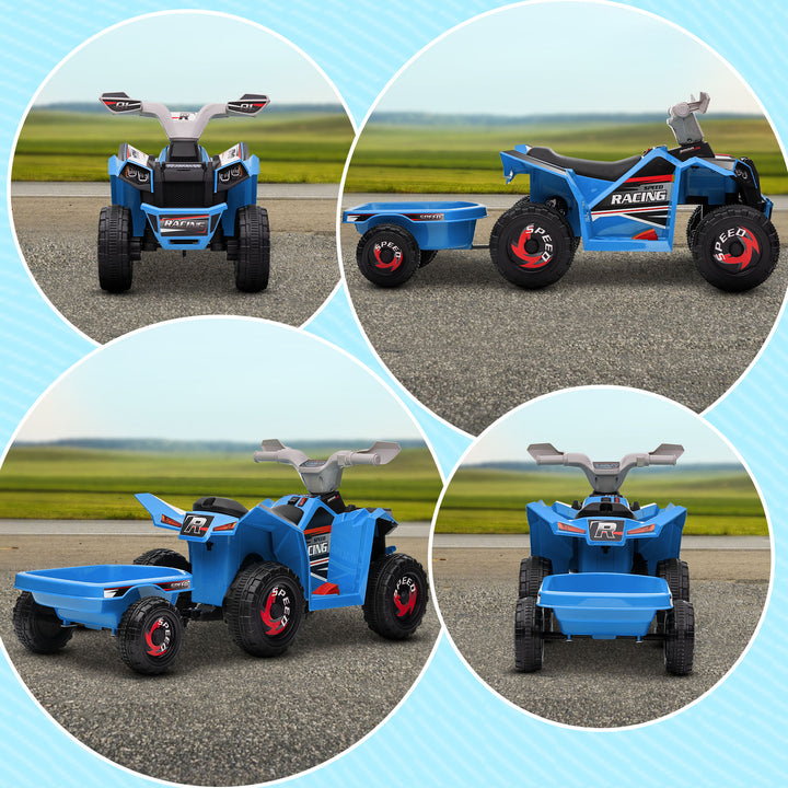 Quadriciclo Elétrico para Crianças com Reboque a Bateria 6V Carro Elétrico para Crianças de 18-36 Meses com Velocidade 2,5 km/h Carga Máxima 106x41,5x48,5 cm Azul