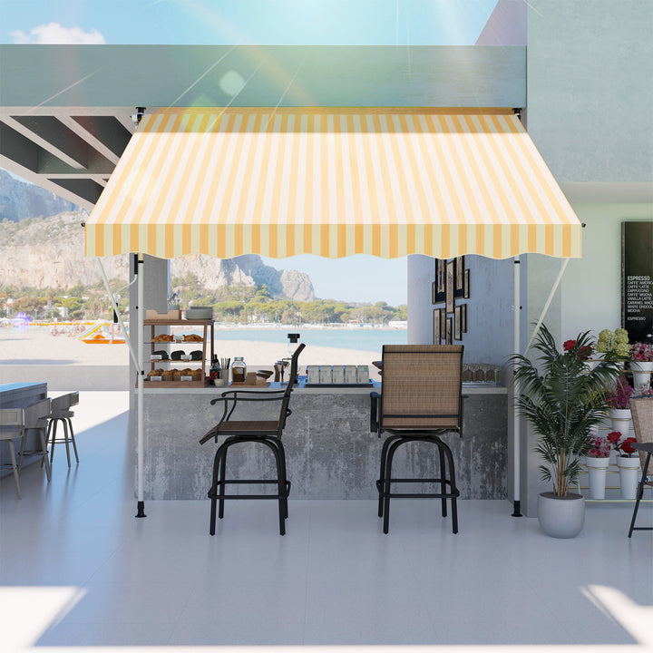 Toldo Portátil Pátio Varanda 3x1,5m Toldo Manual Dobrável de Alumínio Altura Regulável com Manivela para Terraço Jardim Amarelo e Branco