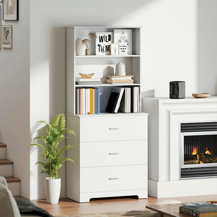 Estante para Livros de 6 Níveis Estante com 3 Gavetas 3 Prateleiras Abertas Armário Alto para Sala de Estar Estúdio Escritório 79x39,5x182,2 cm Branco