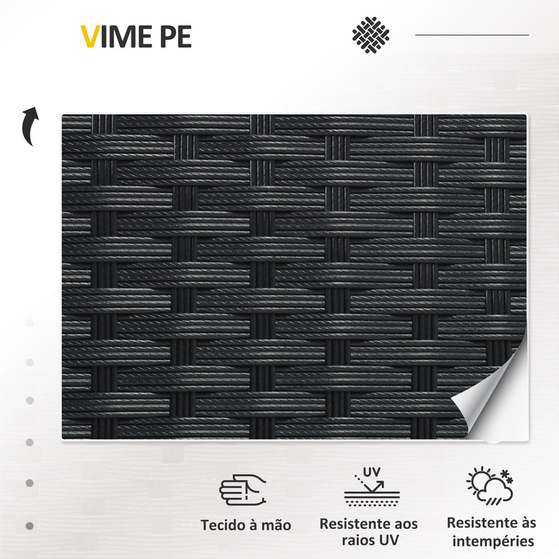 Conjunto de Jardim de Vime Sintético Conjunto de 4 Peças Móveis de Jardim com 2 Poltronas 1 Sofá Duplo 1 Mesa de Centro com Tampo de Vidro e Almofadas Preto e Creme