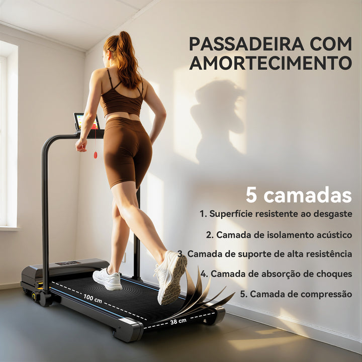 Passadeira Dobrável 2 em 1 Elétrica para Casa Sob a Secretária com 2,5HP 10 km/h Ecrã LED e Controlo Remoto Portátil para Ginásio e Escritório 130x59x96 cm Preto e Azul