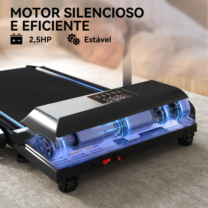 Passadeira Dobrável 2 em 1 Elétrica para Casa Sob a Secretária com 2,5HP 10 km/h Ecrã LED e Controlo Remoto Portátil para Ginásio e Escritório 130x59x96 cm Preto e Azul