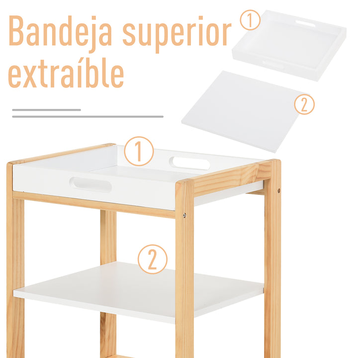 Carrinho de cozinha de 4 niveis com bandeja removível 40x30x76 cm Branco