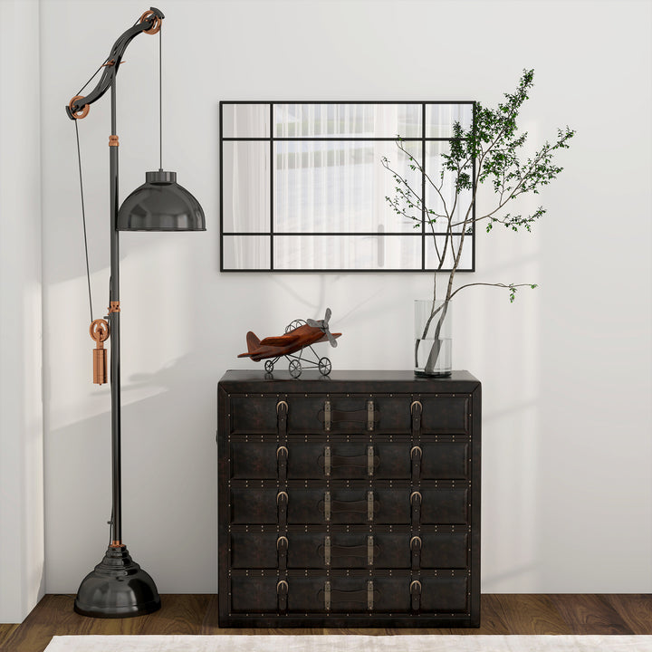 Espelho de Parede Retangular Espelho Estilo Janela 90x60 cm com Moldura de Metal Espelho Decorativo para Sala Quarto Entrada Preto