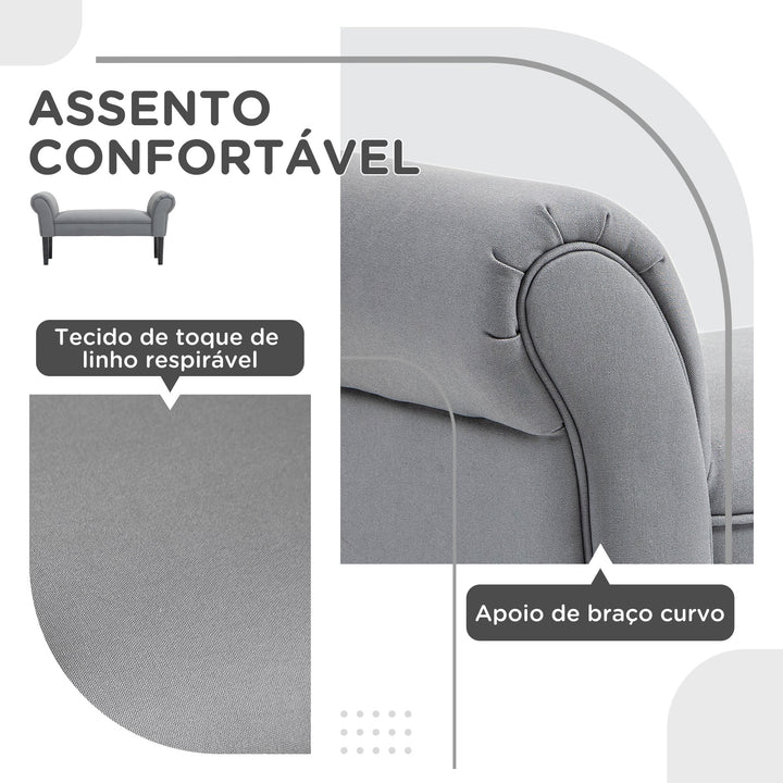 Banco para Pé de Cama Banco Estofado em Linho Sintético com Pés de Madeira Braços e Assento Acolchoado Estilo Moderno para Quarto Entrada Corredor Cinzento Escuro