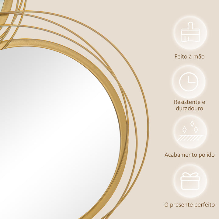 Decoração de Parede de Metal 3D de Espelhos Redondos 107x56cm Arte de Parede Decoração de Parede Metálica para Sala de Estar Dormitório Cozinha Dourado