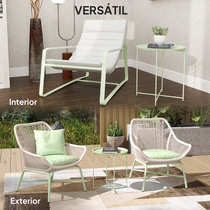 Mesa Auxiliar Redonda Mesa de Jardim com Bandeja Amovível Pés Dobráveis Mesa para Exterior Pátio Ø46x50 cm Verde