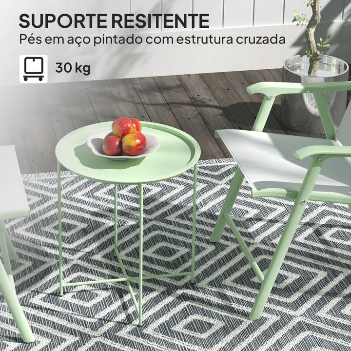 Mesa Auxiliar Redonda Mesa de Jardim com Bandeja Amovível Pés Dobráveis Mesa para Exterior Pátio Ø46x50 cm Verde