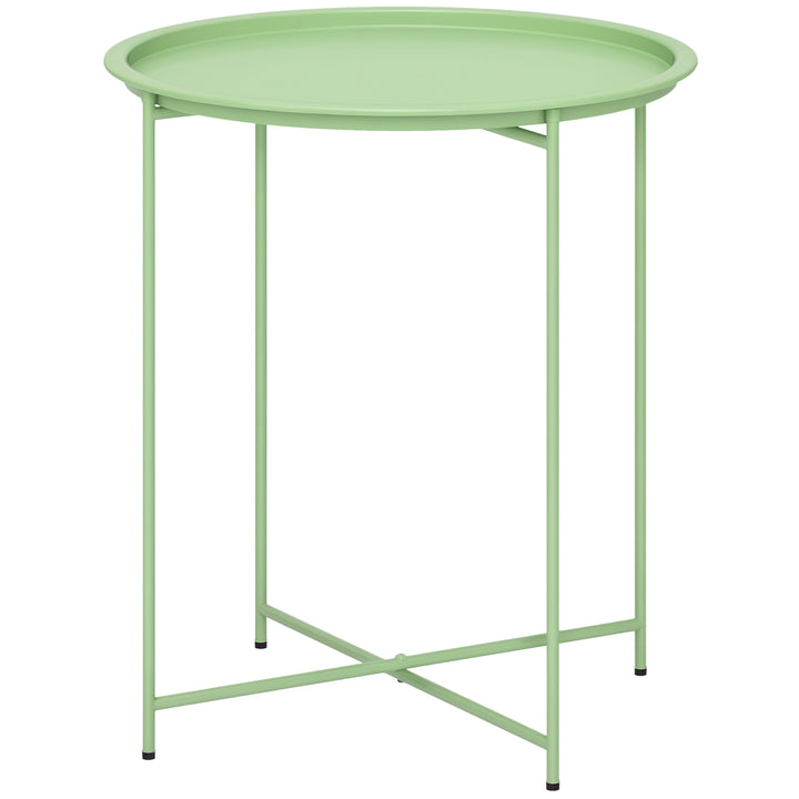 Mesa Auxiliar Redonda Mesa de Jardim com Bandeja Amovível Pés Dobráveis Mesa para Exterior Pátio Ø46x50 cm Verde