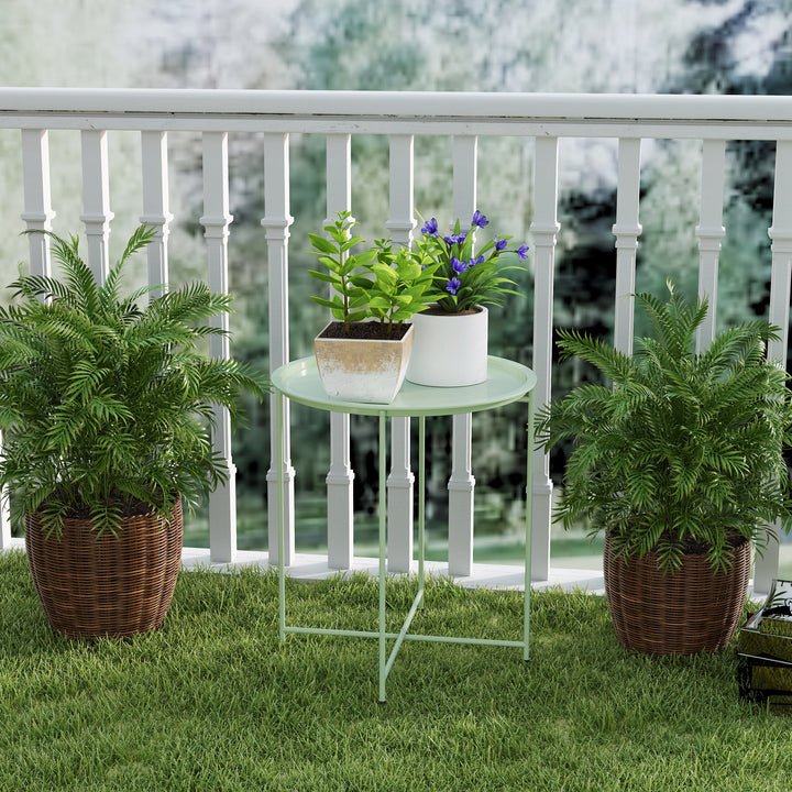 Mesa Auxiliar Redonda Mesa de Jardim com Bandeja Amovível Pés Dobráveis Mesa para Exterior Pátio Ø46x50 cm Verde