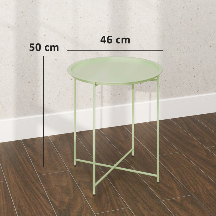 Mesa Auxiliar Redonda Mesa de Jardim com Bandeja Amovível Pés Dobráveis Mesa para Exterior Pátio Ø46x50 cm Verde