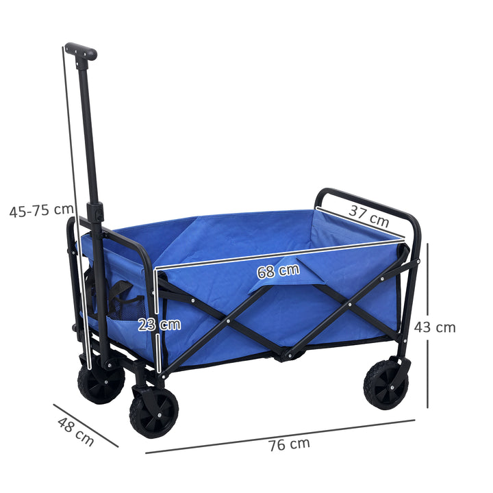 Carrinho de Transporte com Rodas Carrinho de Jardim Dobrável com Pega Telescópica Ajustável 2 Bolsas de Arrumação Carrinho de Praia Jardim Campismo Carga 120 kg 64x42x27 cm Azul