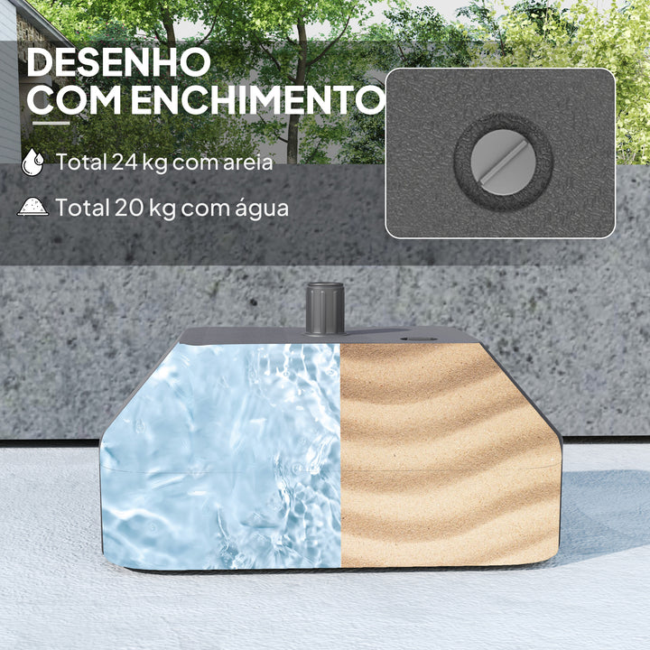 Base para Chapéu de Sol Suporte para Chapéu de Sol Base para Chapéu de Sol Preenchível com Água 20L ou Areia 24kg para Jardim Terraço 43x33x25 cm Preto