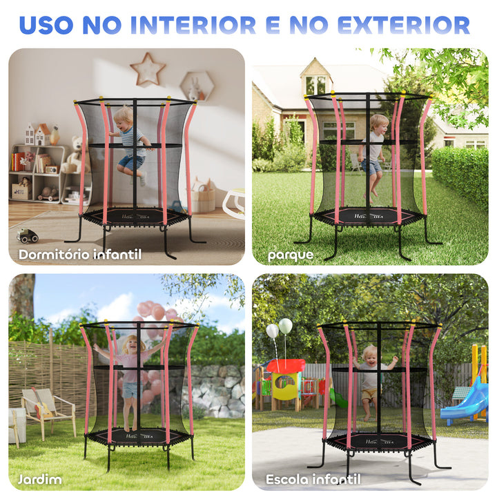 Trampolim para Crianças acima de 3 Anos Cama Elástica Infantil com Rede de Segurança e Estrutura de Aço para Interiores e Exteriores Carga 50kg Ø163,5x190 cm Vermelho