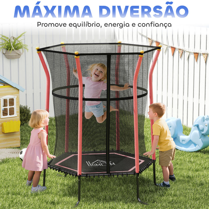Trampolim para Crianças acima de 3 Anos Cama Elástica Infantil com Rede de Segurança e Estrutura de Aço para Interiores e Exteriores Carga 50kg Ø163,5x190 cm Vermelho