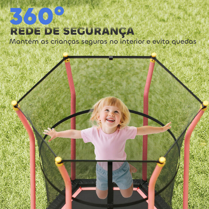 Trampolim para Crianças acima de 3 Anos Cama Elástica Infantil com Rede de Segurança e Estrutura de Aço para Interiores e Exteriores Carga 50kg Ø163,5x190 cm Vermelho