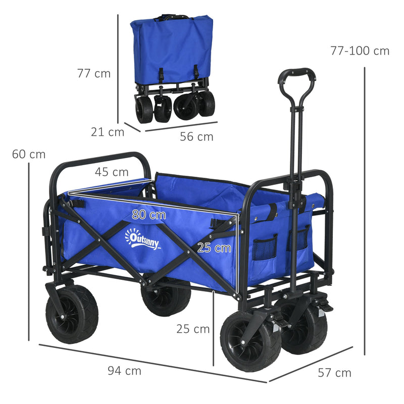 Carrinho de Transporte Carrinho Dobrável para Jardim com Comprimento e Ângulo do Guiador Ajustáveis e Bolsa de Transporte Capacidade 100 kg 99x57x77-100 cm Azul Escuro