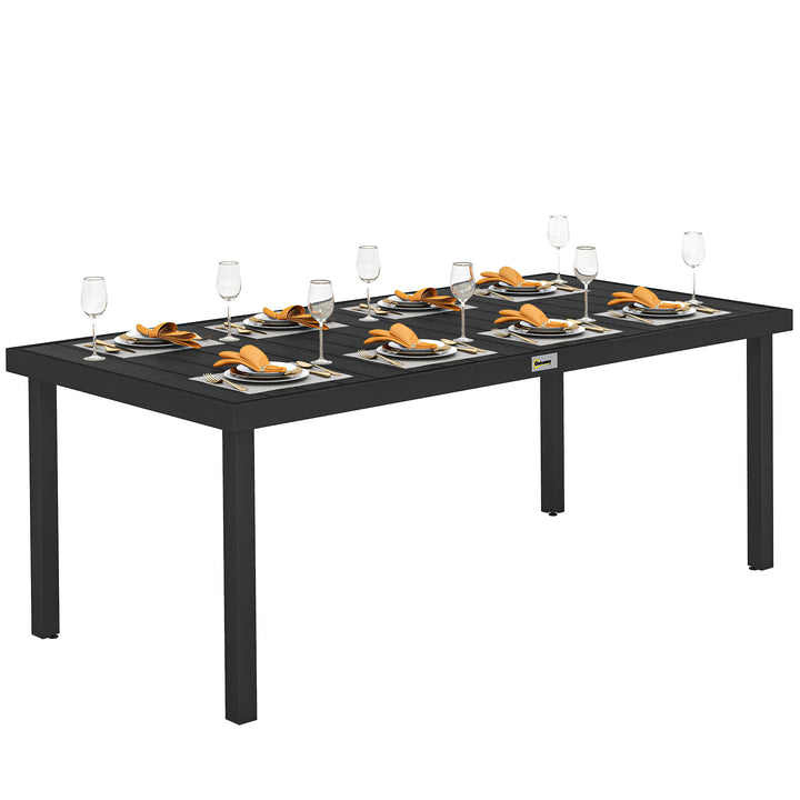 Mesa de Jardim Retangular Mesa de Exterior para 8 Pessoas com Bancada de Ripas e Estrutura de Alumínio para Terraço Balcão 190x90x74cm Preto