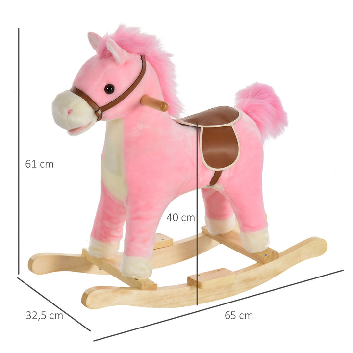 Cavalo de balanço para crianças acima de 36 meses Com boca e cauda móveis Música 65x32,5x61 cm Rosa