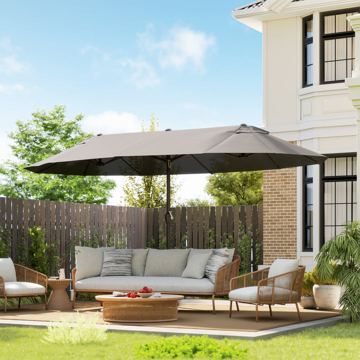 Pára-sol Duplo para Tendas de Jardim Terraço Toldos de Tecido de Poliéster Sombrinha Gigante para a Praia Proteção Solar UV 460x240 cm Cinza