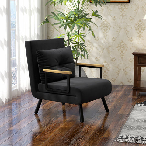 Poltrona Convertível em Cama Dobrável Poltrona 3 em 1 Convertível em Cama com Encosto Ajustável em 5 Níveis e Almofada Acolchoada para Escritório Sala de Estar Carga 120 kg 63x73x81 cm Preto