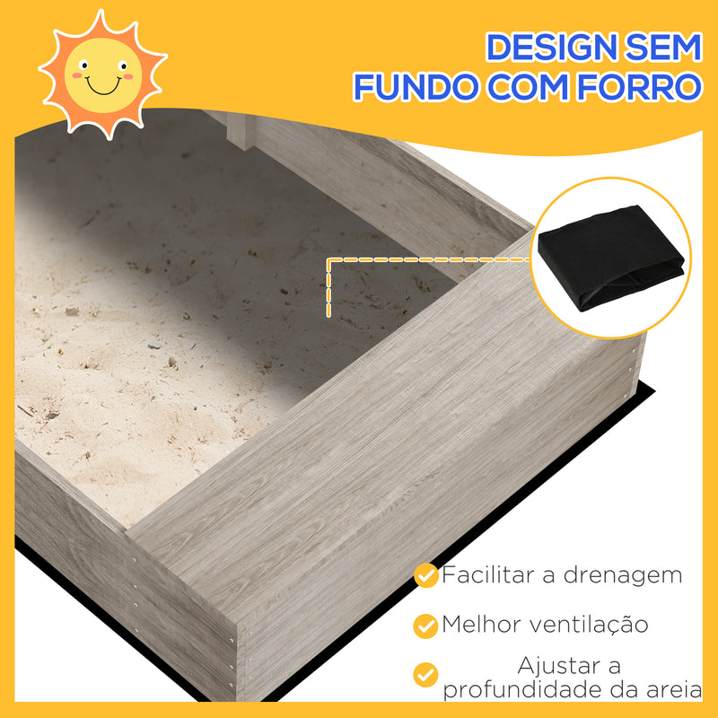 Caixa de Areia para Crianças de Madeira Caixa de Areia Infantil com 2 Assentos 2 Caixas de Plantação e Brinquedos de Cozinha para Pátio Jardim 154x80x60 cm Cinza