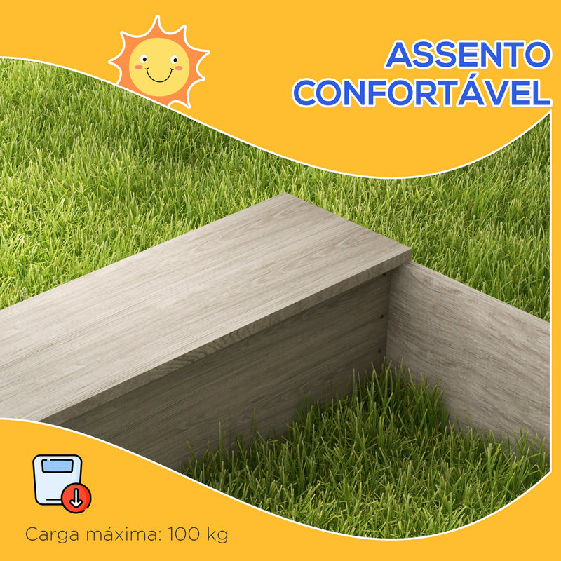 Caixa de Areia para Crianças de Madeira Caixa de Areia Infantil com 2 Assentos 2 Caixas de Plantação e Brinquedos de Cozinha para Pátio Jardim 154x80x60 cm Cinza