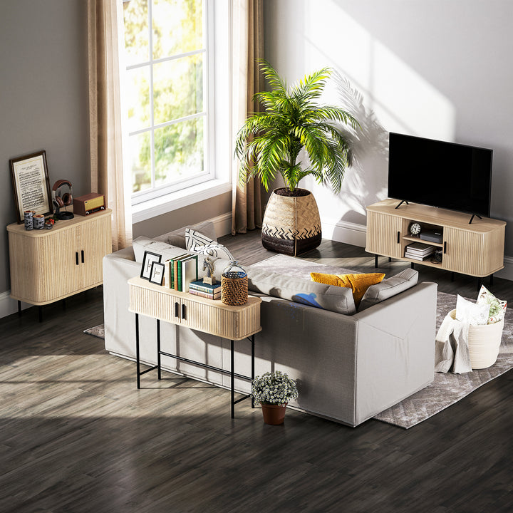 Móvel de TV Vintage Móvel de TV para Sala de Estar com 2 Portas de Correr 2 Prateleiras Abertas Móvel para Televisores de até 55 Polegadas 120x40x55 cm Carvalho