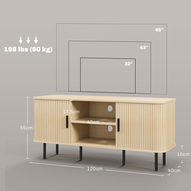 Móvel de TV Vintage Móvel de TV para Sala de Estar com 2 Portas de Correr 2 Prateleiras Abertas Móvel para Televisores de até 55 Polegadas 120x40x55 cm Carvalho