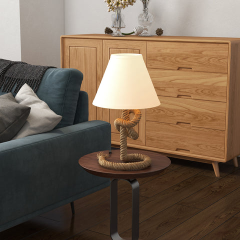 Candeeiro de Mesa LED Candeeiro de Mesa de Cabeceira com Base de Metal Corda de Linho e Ecrã de Tecido Suporte para Lâmpada E27 Máx. 40W Luzes Branco Quente para Dormitório Ø28x45,5 cm Marrom e Bege