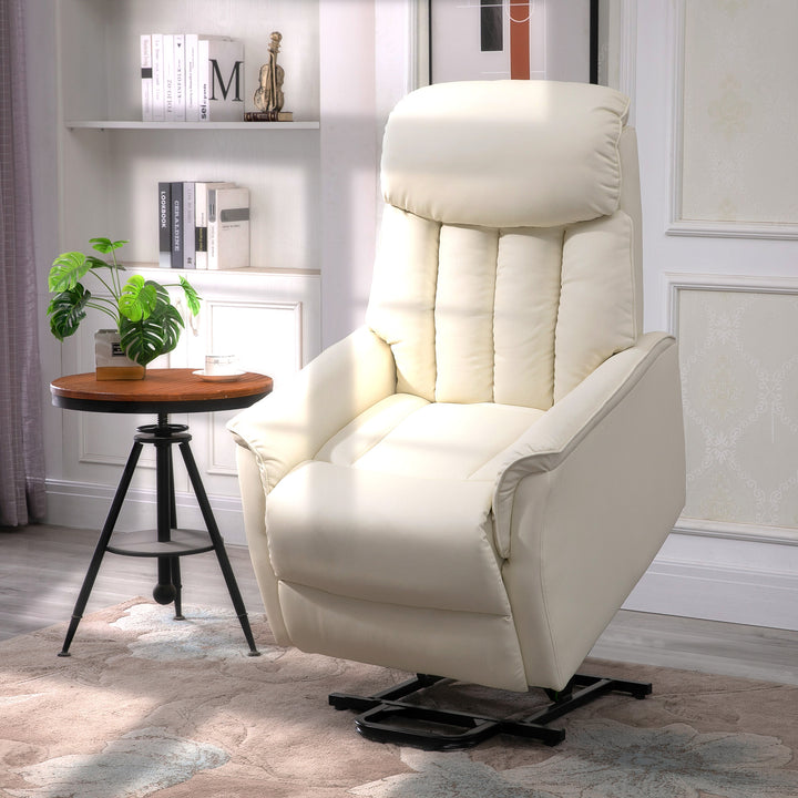 Poltrona Levanta Pessoas Poltrona Reclinável com Apoio para os Pés Controlo Remoto Reclinação 145° e Bolso Lateral Carga 150 kg 80x94x104 cm Creme