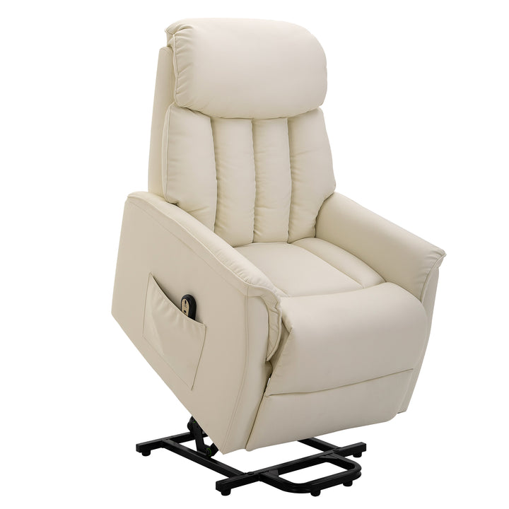 Poltrona Levanta Pessoas Poltrona Reclinável com Apoio para os Pés Controlo Remoto Reclinação 145° e Bolso Lateral Carga 150 kg 80x94x104 cm Creme
