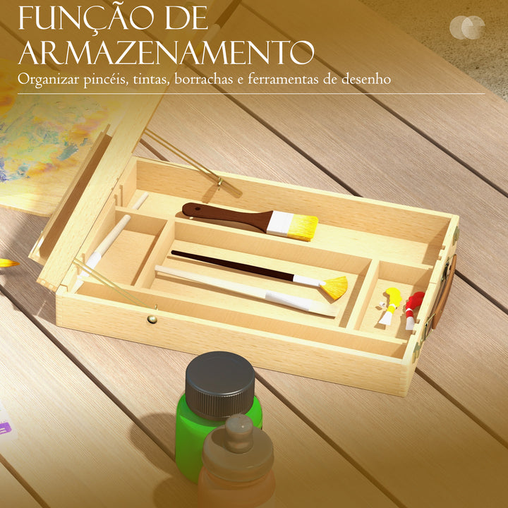 Cavalete de Mesa Ajustável Caixa de Cavalete em Madeira de Faia com 5 Compartimentos Prancha de Desenho e Esboços Dobrável para Adultos e Iniciantes Artistas 27x41,5x42,5-74,5 cm Madeira