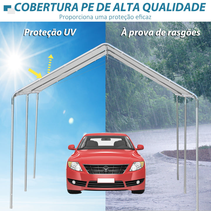 Tenda de Garagem 3x6 m Tenda de Garagem para Carros Impermeável com Toldo de Tecido PE e Estrutura de Aço Galvanizado Tenda para Jardim Pátio Branco