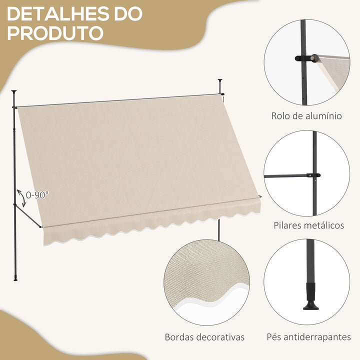Toldo Manual Retrátil com Manivela 350x120x210-300 cm Toldo para Varanda com Altura Ajustável Impermeável e Anti-UV para Jardim Terraço Areia