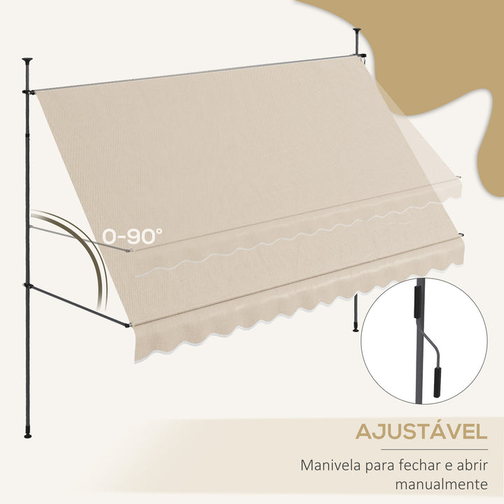 Toldo Manual Retrátil com Manivela 350x120x210-300 cm Toldo para Varanda com Altura Ajustável Impermeável e Anti-UV para Jardim Terraço Areia