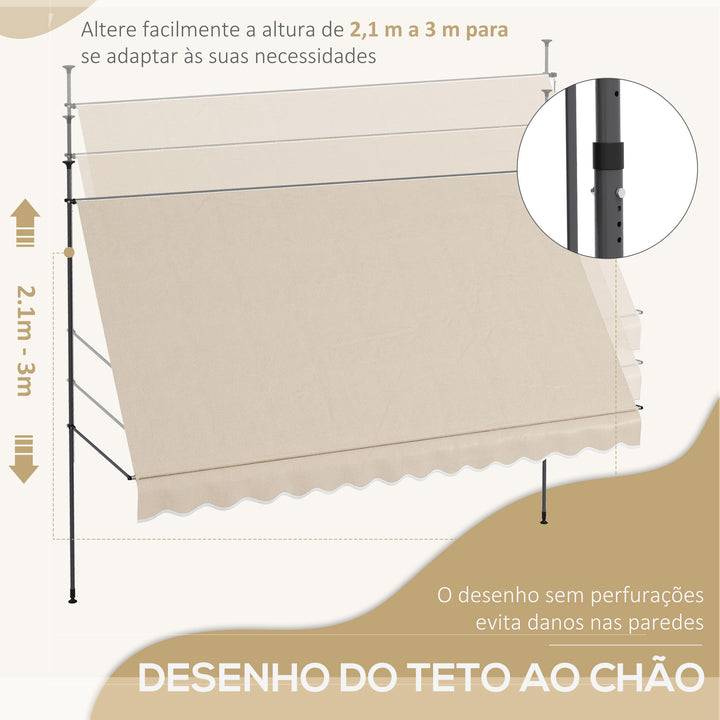 Toldo Manual Retrátil com Manivela 350x120x210-300 cm Toldo para Varanda com Altura Ajustável Impermeável e Anti-UV para Jardim Terraço Areia