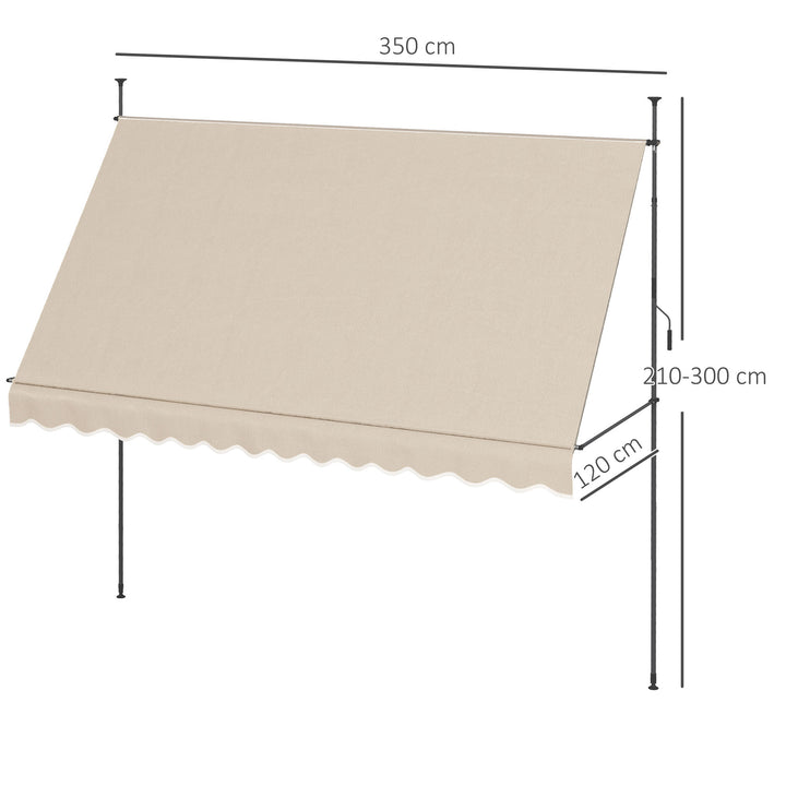 Toldo Manual Retrátil com Manivela 350x120x210-300 cm Toldo para Varanda com Altura Ajustável Impermeável e Anti-UV para Jardim Terraço Areia