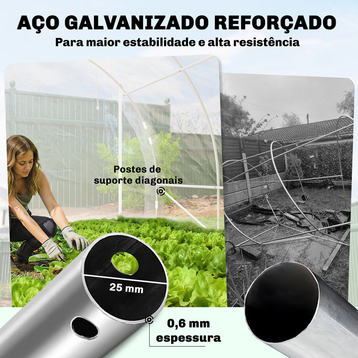 Estufa tipo Túnel 296x597x199 cm Estufa de Exterior com 2 Portas Enroláveis Estrutura de Aço Galvanizado e Cobertura em PE 150g/m² Anti-UV Impermeável para Cultivos Transparente