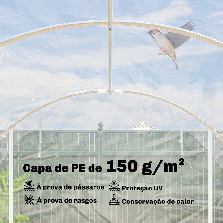 Estufa tipo Túnel 296x597x199 cm Estufa de Exterior com 2 Portas Enroláveis Estrutura de Aço Galvanizado e Cobertura em PE 150g/m² Anti-UV Impermeável para Cultivos Transparente