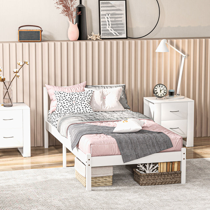 Estrutura de Cama de Madeira Estrado de Cama de Solteiro para Colchão 190x90 cm Carga 120 kg 198x96x70 cm Branco