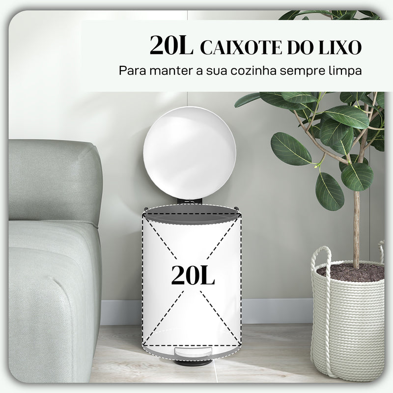 Balde de Lixo para Cozinha 20L Cubo de Lixo com Pedal Tampa com Fechamento Suave e Cubo Amovível para Escritório Estúdio Creme