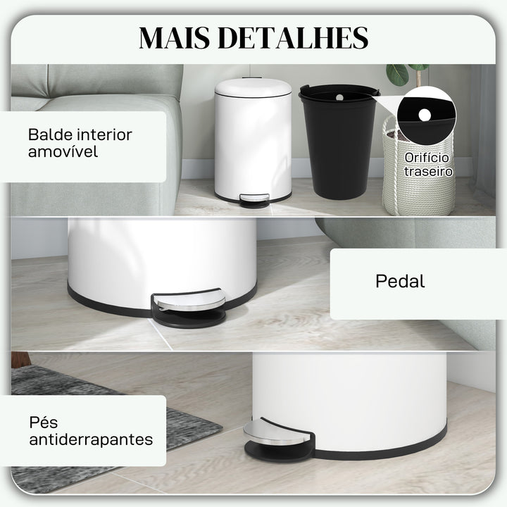 Balde de Lixo para Cozinha 20L Cubo de Lixo com Pedal Tampa com Fechamento Suave e Cubo Amovível para Escritório Estúdio Creme