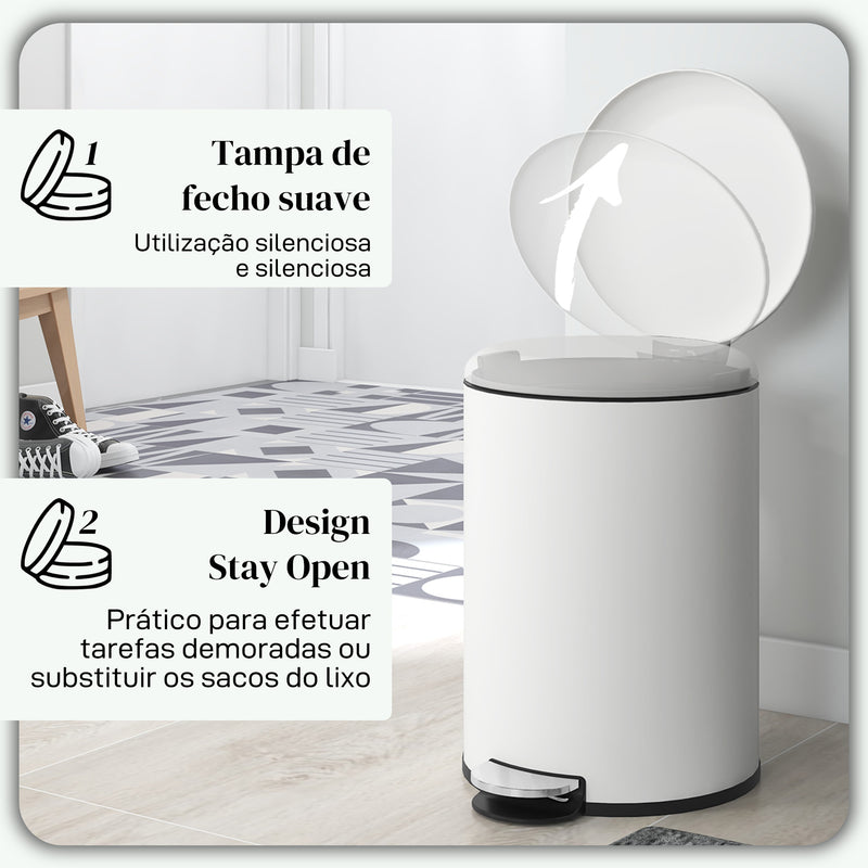 Balde de Lixo para Cozinha 20L Cubo de Lixo com Pedal Tampa com Fechamento Suave e Cubo Amovível para Escritório Estúdio Creme