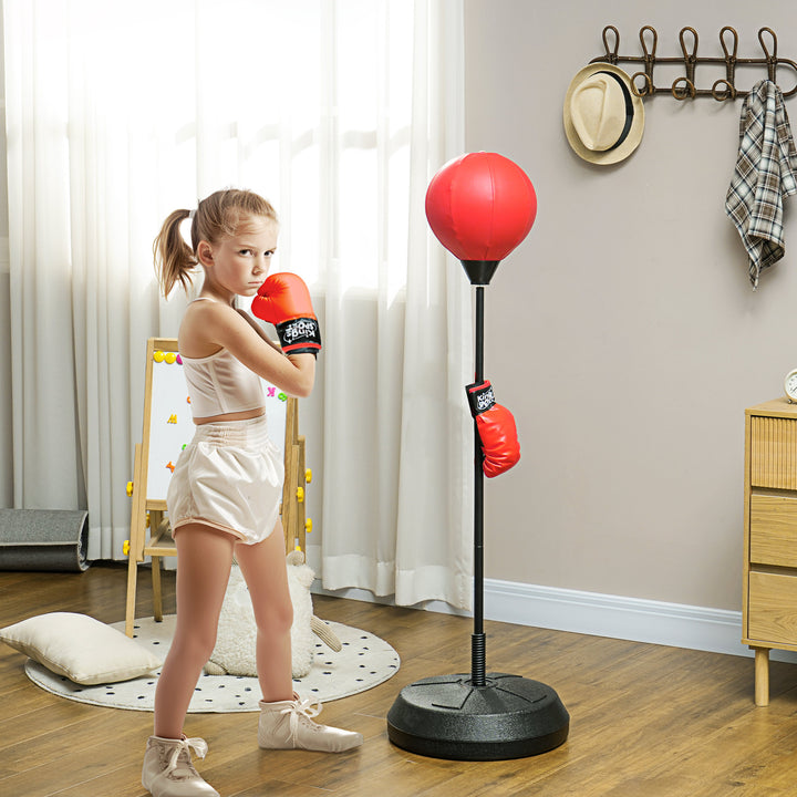 Punching Ball para Crianças acima de 5 anos Kit de Boxe para Crianças com Luvas de Boxe Altura Ajustável 122,5-147 cm e Base Preenchível Vermelho
