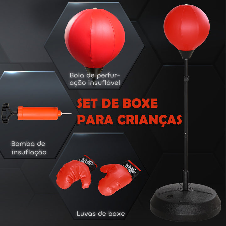 Punching Ball para Crianças acima de 5 anos Kit de Boxe para Crianças com Luvas de Boxe Altura Ajustável 122,5-147 cm e Base Preenchível Vermelho