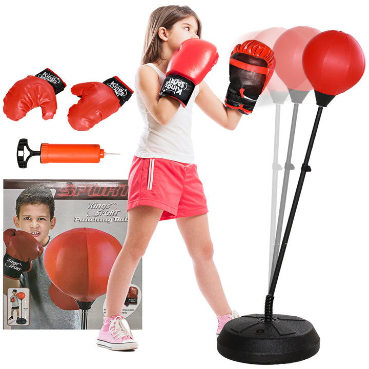 Punching Ball para Crianças acima de 5 anos Kit de Boxe para Crianças com Luvas de Boxe Altura Ajustável 122,5-147 cm e Base Preenchível Vermelho