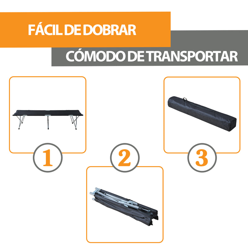 Cama de Campismo Dobrável Cama de Campismo com Estrutura Metálica Carga 136 kg para Praia Caminhadas Viagens 193x64x40 cm Preto