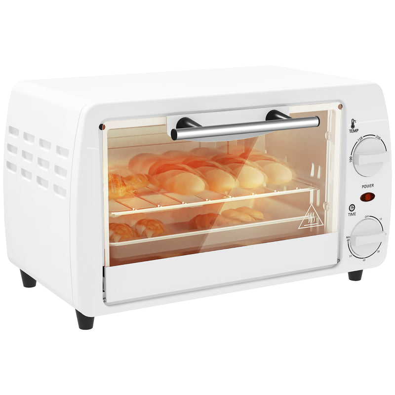 Mini Forno Elétrico 10 Litros 750W com Temperatura até 230 °C Temporizador 60 Minutos Bandeja e Grade 36,5x26x22 cm Branco